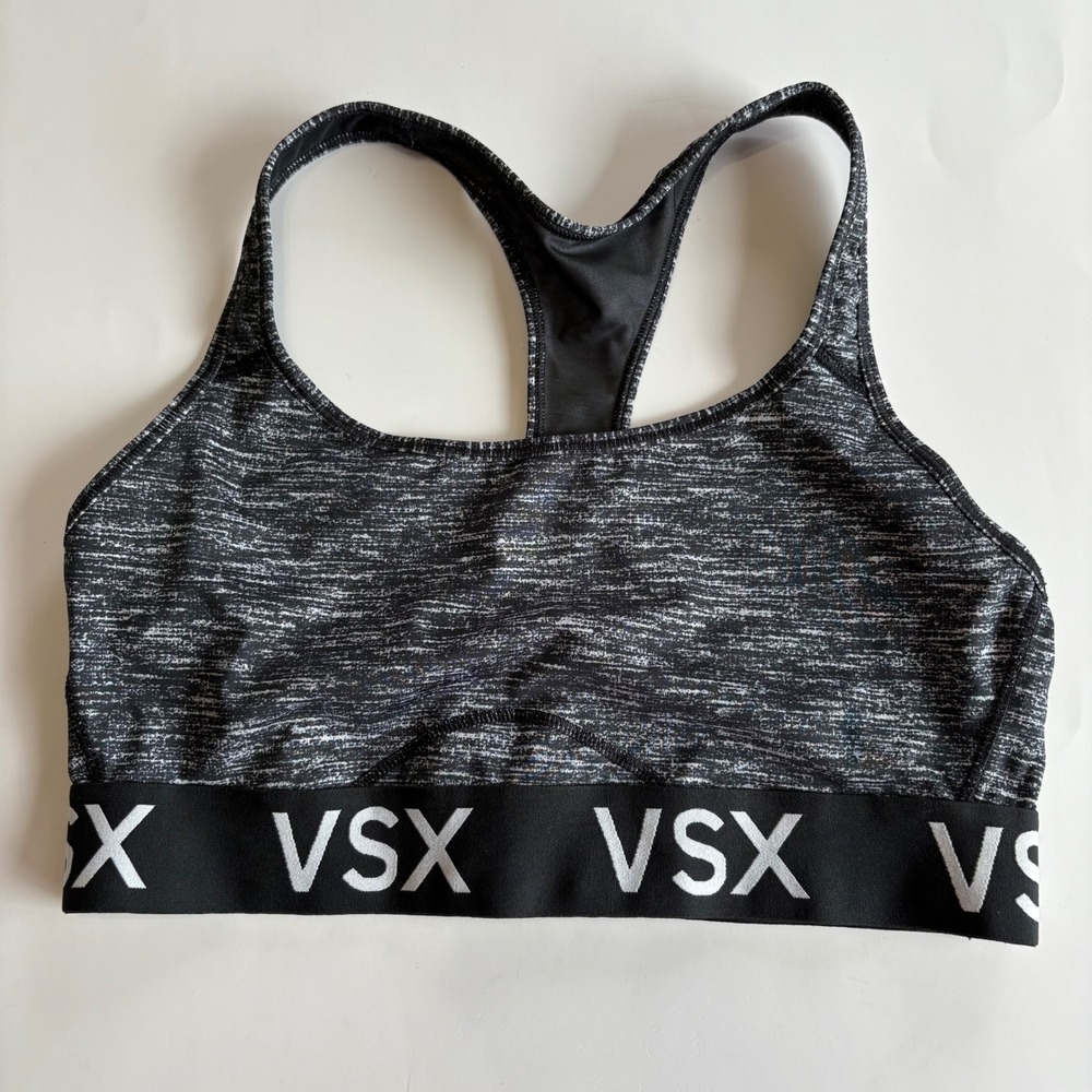 Victoria's Secret VSX Sport Bra Gray White Racerback Activewear Womens‎ Y2K